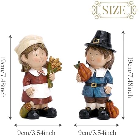 Valery Madelyn Fall Decorations For Home, Family Boy and Girl Harvest Decor for Table, Large Set of 2 Funny Thanksgiving Autumn Collectible Figurine Garden Statue Gift for Room Yard Party 7.3inch