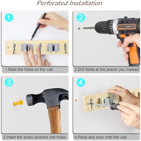 OUTNILI Mop and Broom Holder Wall Mount - Light Wood Broom Mop Hanger - Wall Mounted Garden Tool Rack Organizer for