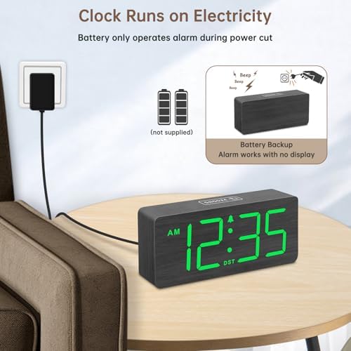 DreamSky Wooden Digital Alarm Clock for Bedroom with Large Numbers