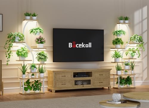BACEKOLL Plant Stand Indoor with Grow Light, 8 Tier Corner Plant Shelf Tall