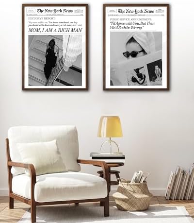 EcoHest 12x16 in Cool Girl Newspaper Framed Wall Art for Bedroom