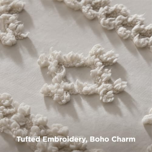 Bedsure Tufted Boho Comforter Set Twin Size - Linen Boho Bed Set, GentleSoft™ 2 Pieces Farmhouse-Style Embroidery