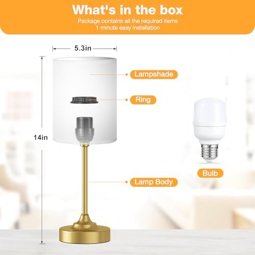 Fenmzee Gold Bedside Lamp for Bedroom - 3-Way Dimmable Touch Table Lamp