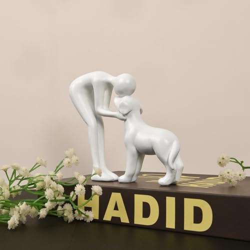 Abstract Person and Dog Sculpture Head-to-Head Figurine White