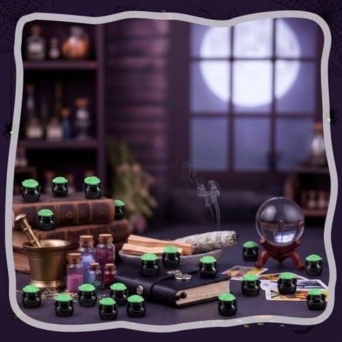 RoundFunny 50 Pcs Mini Black Cauldron Figurines Resin Witch Party Favors