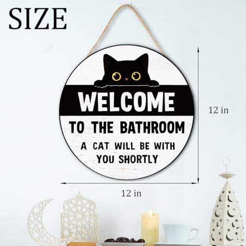 Cat Lovers Gifts Bathroom Wood Hanger, A Cat Will Be with You Sign for Bathroom Toilet Decor