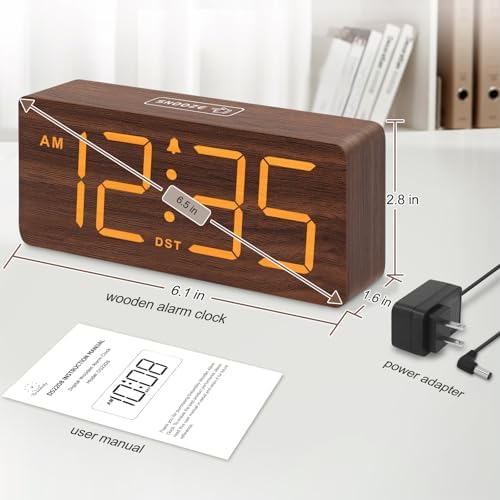 DreamSky Wooden Digital Alarm Clock for Bedroom with Large Numbers