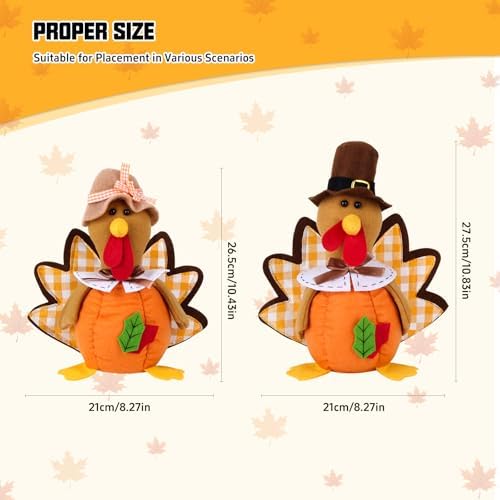 BWFY 2PC Thanksgiving Plush Turkey Couple Doll, Hand Filled Desktop Decoration, Autumn Harvest Pilgrimage Turkey Decoration Home and Desktop Cute Ornaments