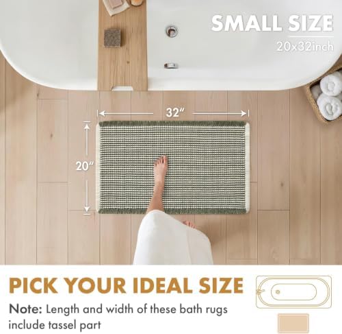 MIULEE Set of 2 Waffle Bathroom Rugs Boho Bath Mat Green&Cream 20x32 Inch