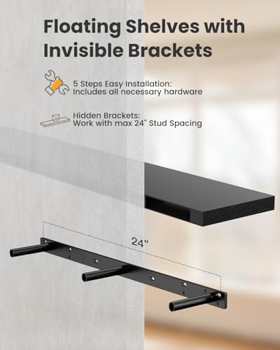 Amada 47.2" Floating Shelves for Wall Decor & Storage, Set of 3, Black