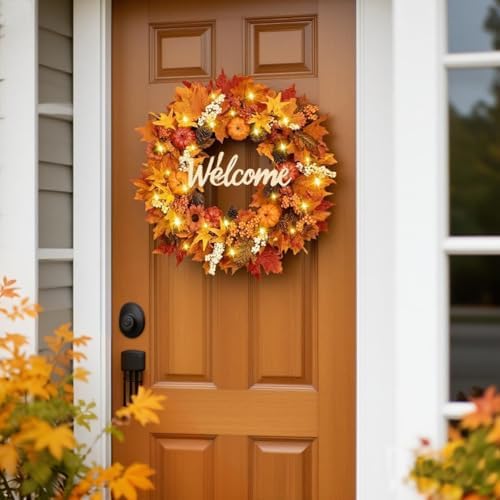 Waipfaru 2 Pack Fall Decor, 22" Fall Wreaths for Front Door, Autumn Wreath
