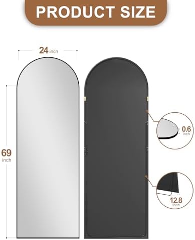 Delma Arched Full Length Mirror with Stand, 69x24 Black Floor Mirror