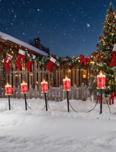 10.5FT Christmas Pathway Lights, 5PK LED Candle Yard Stake Lights