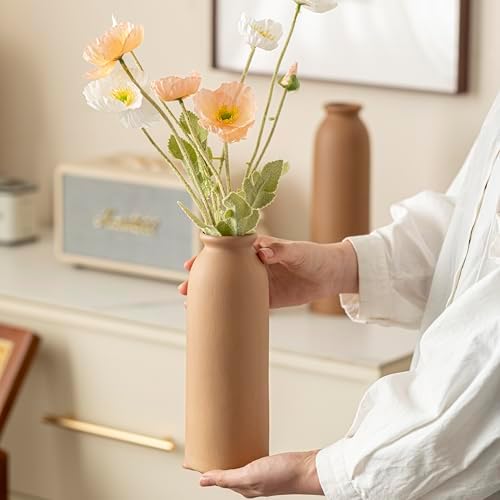 Tall Decorative Ceramic Vase Set / Standard Coffee Mix / White / 10.4 Inch / Set of 3