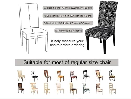 Halloween Chair Covers for Dining Room Set of 6 Halloween Dining Chair Protectors 6 Pcs Stretch Removable Washable Chair Slipcovers 6 Pack for Scary Home and Party Decor