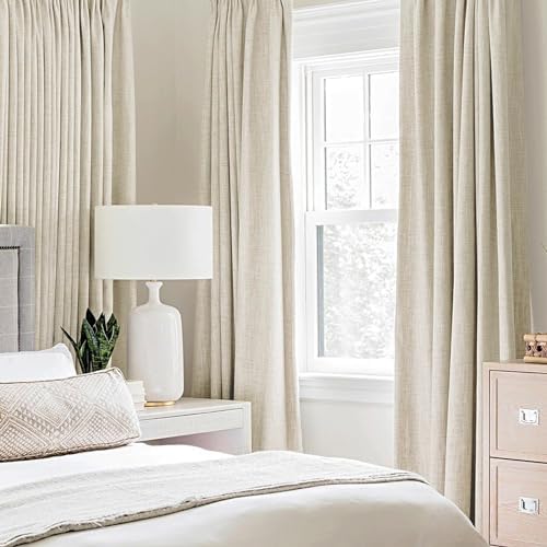 MIULEE 100% Blackout Linen Curtains for Bedroom 52x45 Inches Butter Cream