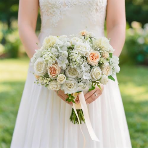 8 Pcs Mixed Artificial Peony Flowers Set-4 Bouquets & 4 Stems, White Fake Peony Rose Hydrangea Flower for Vase Silk Floral Arrangements for Table Centerpiece Wedding Party Bridal Decoration Home Decor