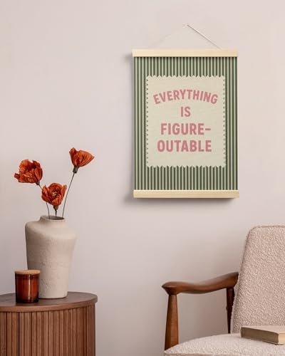 FGFK Everything Is Figureoutable Inspirational Wall Art Poster Hanger Frame, Retro Pink and Green Positive Affirmations