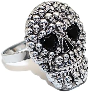 Halloween Napkin Rings Set of 6, Black Rhinestone Skull Head Napkin Holder Rings for Holiday Party Dinner Wedding Banquet Dinning Table Settings Decoration (Skull-6pc)