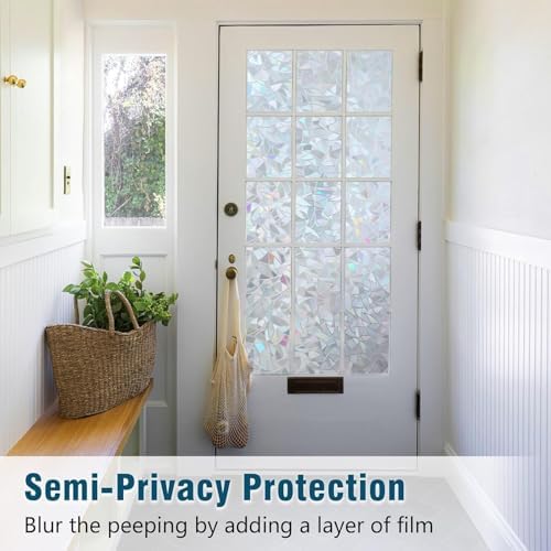 rabbitgoo Rainbow Window Privacy Film, Static Cling, Silver, 11.8" x 157.4"