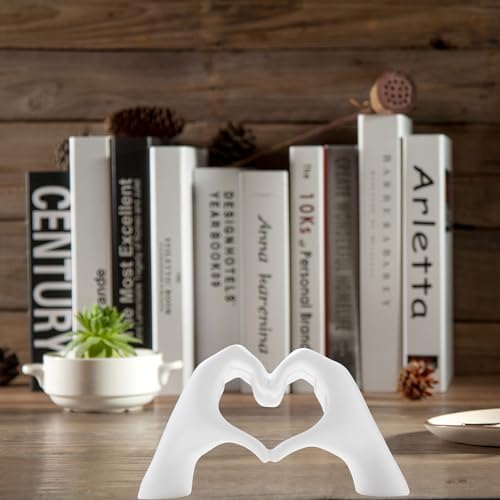 Small Heart Hands Sculpture Decor for Living Room Bedroom Bookshelf Coffe Table and Office Display, Love Finger Statue