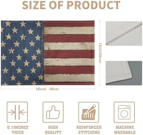 4th of July Placemats Set of 4 18x12 Inch Patriotic American Flag Linen Place Mats Heat-Resistant Washable Wipeable Independence Day Memorial Day Table Mat for Party Kitchen Dining Room Dinner Table