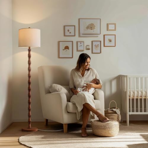 BOBOMOMO 62" Rustic Farmhouse Floor Lamp with Remote & Dimmable 9W Bulb, 3 Color Temperatures Tall Resin Standing Lamp