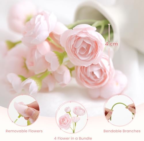 Alupssuc 30Pcs Ranunculus Artificial Flowers Faux Silk Mini Flowers Indoor