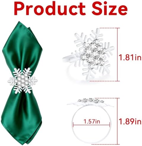 ZeeDix Set of 8 Christmas Snowflake Napkin Rings for Dinning Table Setting- White Rustic Dinner Tables Setting Decoration for Wedding Receptions, Christmas Holiday Party Dinner Parties