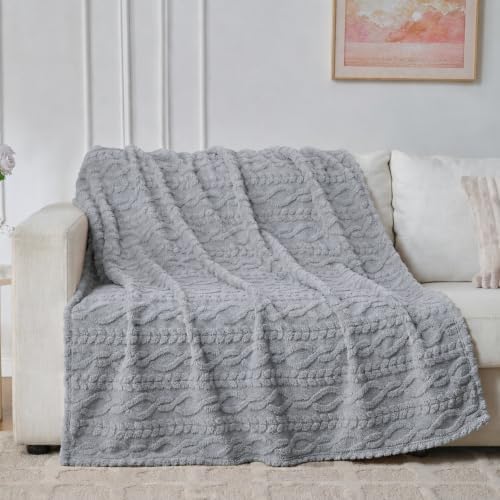 Grey Throw Blanket - Soft & Fluffy Fleece, Cute & Aesthetic, Perfect for Sofa, Couch, Chair, Bed, Living Room &
