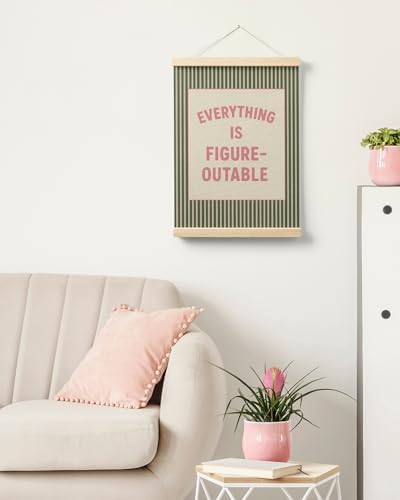 FGFK Everything Is Figureoutable Positive Affirmations Wall Art Poster Hanger Frame, Retro Pink and Green Inspirational