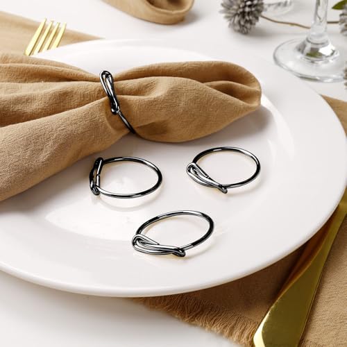 wonlex Elegant Modern Napkin Ring Buckles Set of 12 Cute Brushed Napkin Rings Serviette Napkin Holder Ring for Weddings Dinner Engagement Party Table (Infinity Knot-Black)