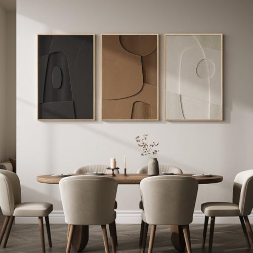 3D Textured Large Framed Abstract Wall Art for Living Room, 3Piece 24x36 In