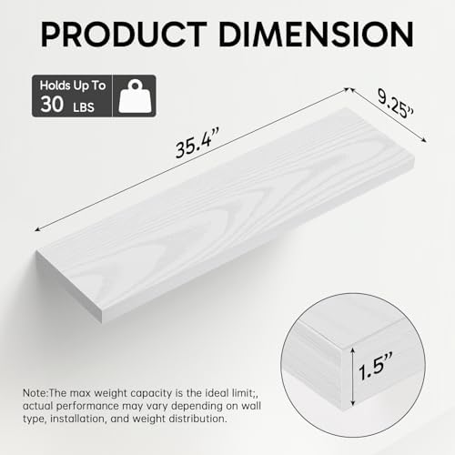 BAYKA White Floating Shelves 35.4in, Set of 2, Wall Mounted for Wall Decor