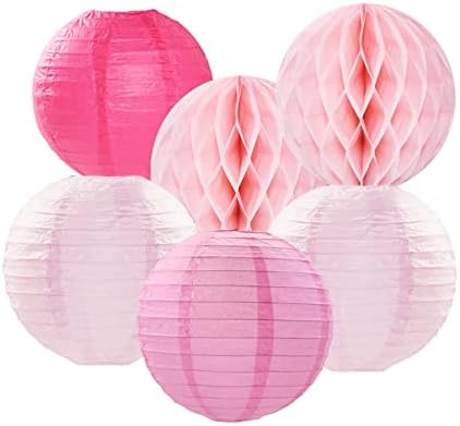 Rose Hot-Pink Valentines-Day Party-Decorations Streamers - 14pc Girl Birthday Baby Shower Paper Lanterns Fan,Tissue Pom Poms,Honeycomb Balls,Bachelorette Bridal Wedding Supplies Decor Lasting Surprise