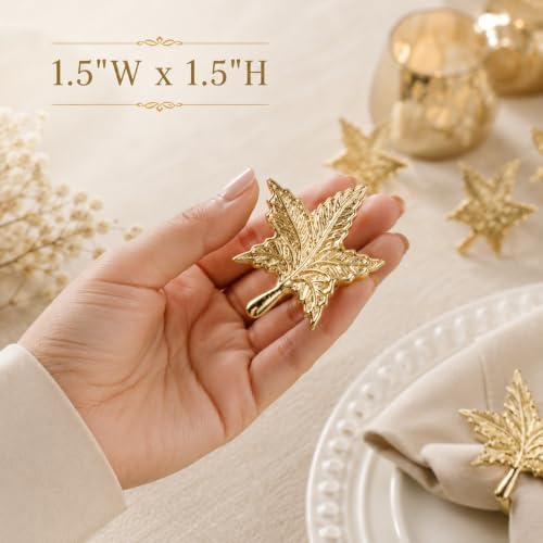 ALPHA Living HOME Leaf Decor Napkin Rings - 12 Pcs Modern Napkin Ring Dining Metal Table Décor for Wedding, Holiday, Thanksgiving, Christmas, Formal Dining & Special Occasions (Gold)