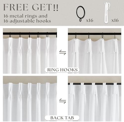 TWODRAPES Thick Linen White Curtains 90 Inches Long for Living Room Bedroom