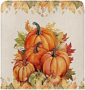 Orange Pumpkins Fall Chair Covers Set of 6 for Dining Room, Thanksgiving Maple Leaf Chair Back Cover, Autumn Botanical Removable Kitchen Chair Slipcovers Seat Protector for Party Banquet Decorations