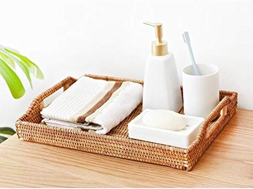 Hand-Woven Rattan Rectangular Serving Tray / 14.5 x 10.2 x 1.4