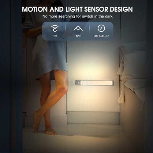MCGOR 10inch Under Cabinet Lighting, 2 Pack Rechargeable Motion Sensor Light Indoor, 5 Levels Dimmable Magnetic Closet