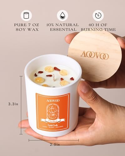 AOOVOO Pumpkin Scented Candles for Women - Aromatherapy Candle with Crystals Inside, 7oz Soy Candles for Home Scented