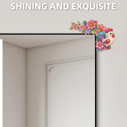 DIY Diamond Art Painting Animal Door Corner Decor, PVC Frame Signs with Flower Rooster Designs for Holiday Home, Festive Wall Hanging Gift for Family