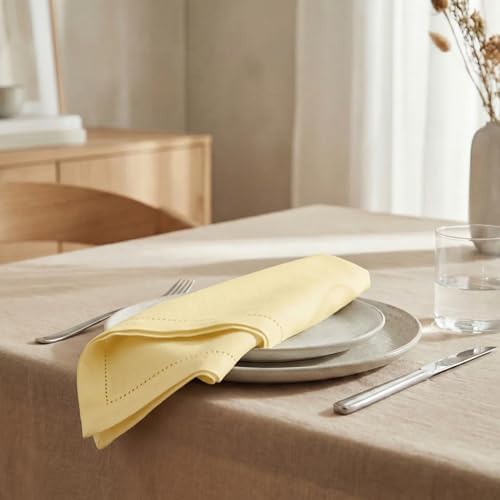 Urban Villa Hemstitch Cloth Dinner Napkins Cotton 20”x20” (Set of 12)-Yellow
