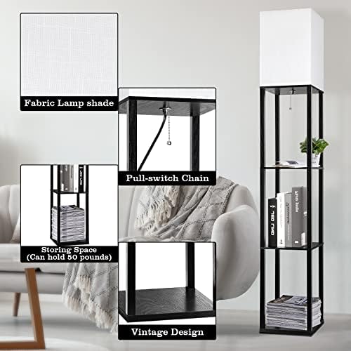RUNTOP Floor Lamp with Shelves, Shelf Lamp with 3 Color Temperature LED Bulb,Floor-Lamp for Living Room, Modern Tall