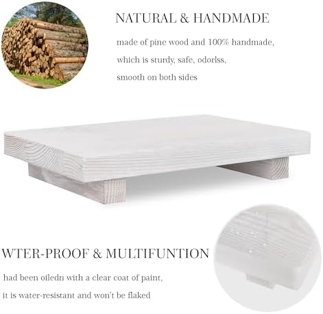Bathroom Counter Organizer Wood Pedestal Stand Farmhouse Decorative Tray Soap / White / 9 x 6 x 1.6