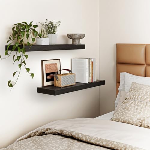 Fixwal Floating Wall Shelves for Decor (Black, Set of 2, 22Inch)