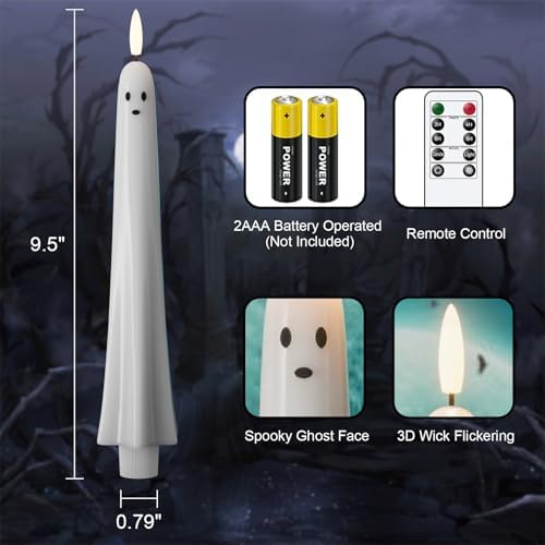 Halloween Ghost Flameless Taper Candles Flickering Remote Timer
