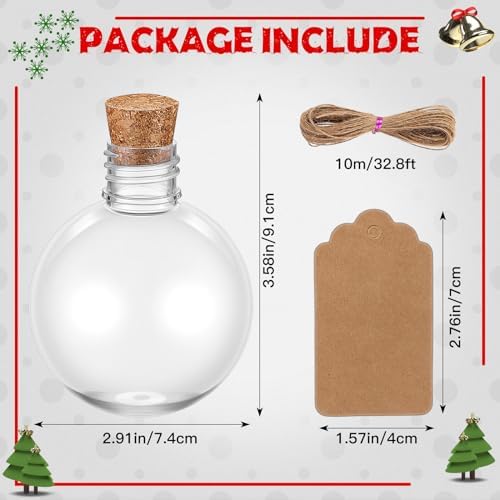 Maxcheck 20 Pcs 8.5 oz Plastic Potion Bottles with Corks Spherical Round Bottles Christmas Ball Shape Decorative Bottles Candy Jar with Twine and Labels for Halloween Christmas Party Favor Gift