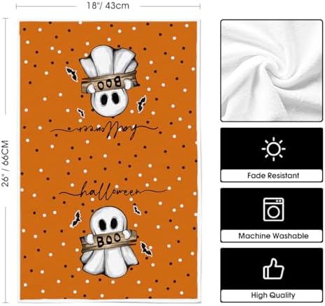 Artoid Mode Orange Cat Ghost Halloween Kitchen Towels Set of 2 18x26 Inch
