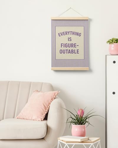 FGFK Everything Is Figureoutable Positive Affirmations Wall Art Poster Hanger Frame, Retro Purple Inspirational Canvas